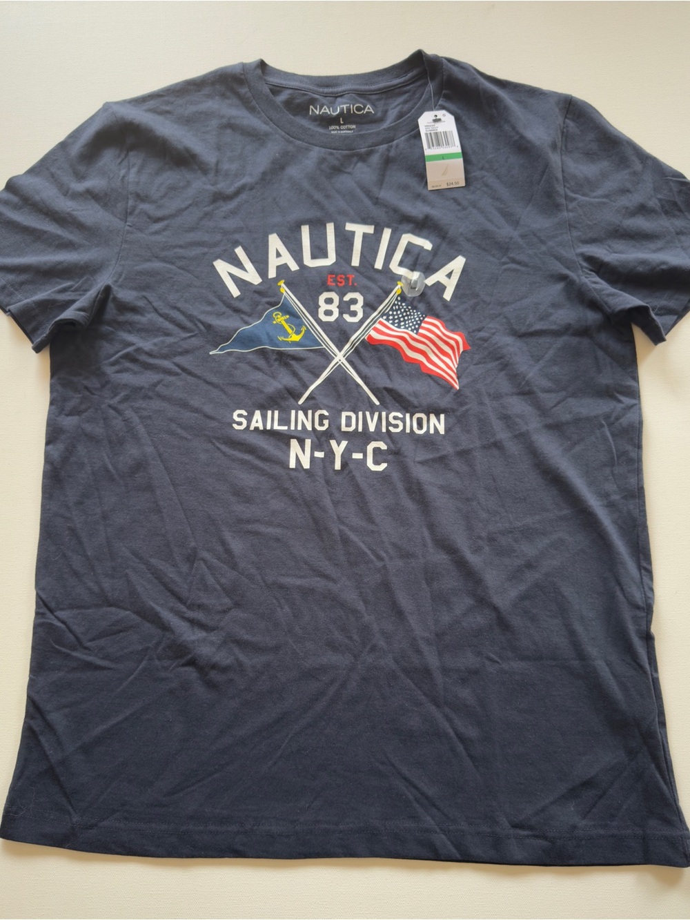 NWT Nautica Men's Navy Sailing Division Graphic Short Sleeve Tee Size Large